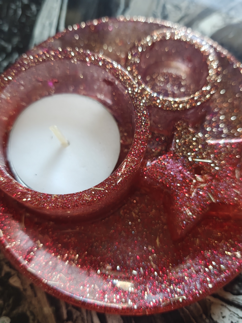 Handcrafted Red Glitter Resin Tealight Holder And Incense Burner